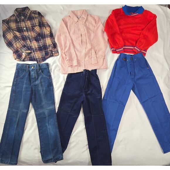 Vintage Boy's Size 7 Three Outfit Pant Jean Flannel Sweatshirt Rustler Healthtex - Picture 1 of 16